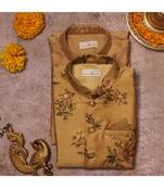Handloom Pinted Tussar Silk Jacket With Matching Kurta Pajama Set
