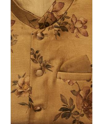Handloom Pinted Tussar Silk Jacket With Matching Kurta Pajama Set 5