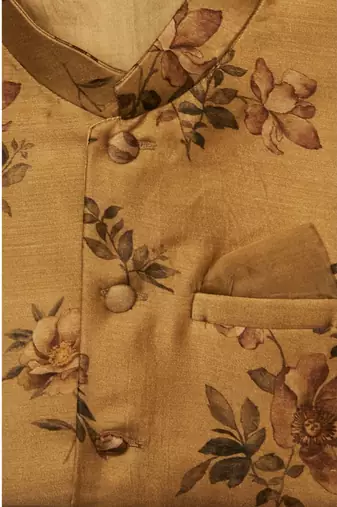 Handloom Pinted Tussar Silk Jacket With Matching Kurta Pajama Set
