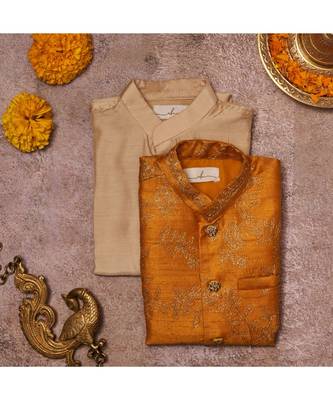 Embroidered Jacket With Zari Work And Kurta Pajama Set 1