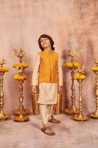 Embroidered Jacket With Zari Work And Kurta Pajama Set
