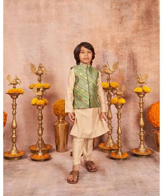 Moonga Silk Zari Work Jacket And  Kurta Pajama Set 2