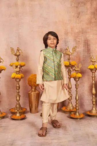 Moonga Silk Zari Work Jacket And  Kurta Pajama Set