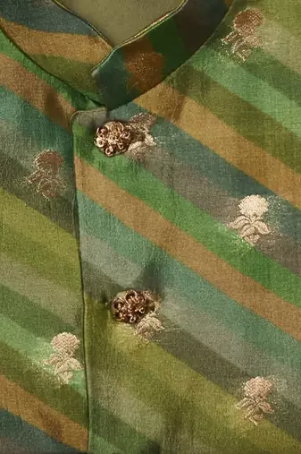 Moonga Silk Zari Work Jacket And  Kurta Pajama Set