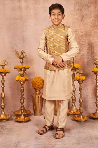 Moonga Silk Zari Work Jacket And  Kurta Pajama Set