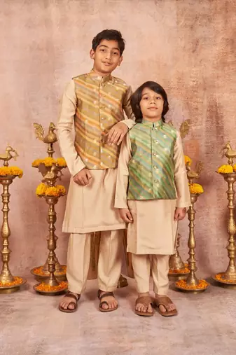 Moonga Silk Zari Work Jacket And  Kurta Pajama Set
