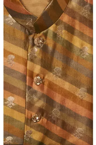 Moonga Silk Zari Work Jacket And  Kurta Pajama Set