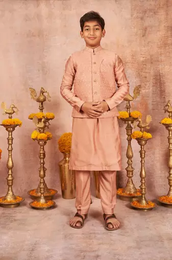 Embroidered Jacket With Thread And Sequins Work And Matching Kurta Pajama Set