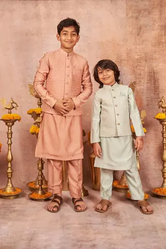 Embroidered Jacket With Thread And Sequins Work And Matching Kurta Pajama Set