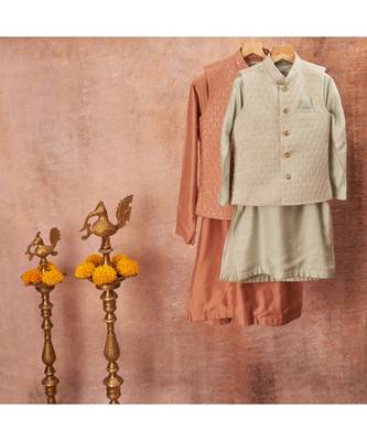 Embroidered Jacket With Thread And Sequins Work And Matching Kurta Pajama Set 5