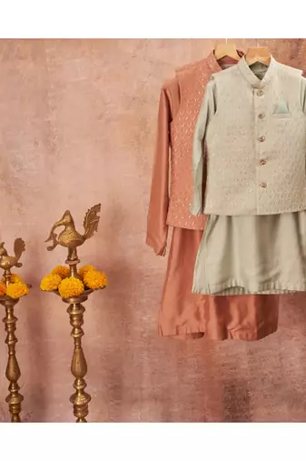 Embroidered Jacket With Thread And Sequins Work And Matching Kurta Pajama Set