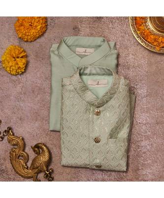 Embroidered Jacket With Thread And Sequins Work And Matching Kurta Pajama Set 1