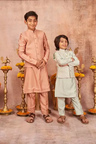 Embroidered Jacket With Thread And Sequins Work And Matching Kurta Pajama Set
