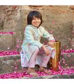 Thread Sequins Work Slub Silk Achkan And Bottom Set