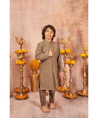 Thread Sequins Work Slub Silk Achkan And Bottom Set 2