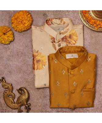 Floral Organza Kurta With Sequins Chanderi Jacket Set 1
