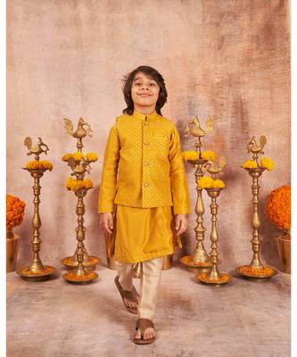 Thread Work Banglore Silk Jacket With Kurta Pajama 1