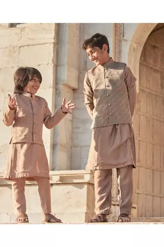 Zari Work Organza Jacket With Kurta Pajama