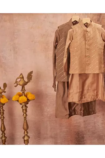 Zari Work Organza Jacket With Kurta Pajama