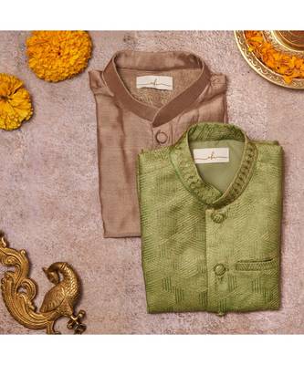 Thread Work Chanderi Jacket And Kurta Pajama Set 1