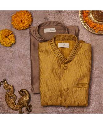 Thread Work Chanderi Jacket And Kurta Pajama Set 1