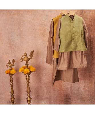 Thread Work Chanderi Jacket And Kurta Pajama Set 2