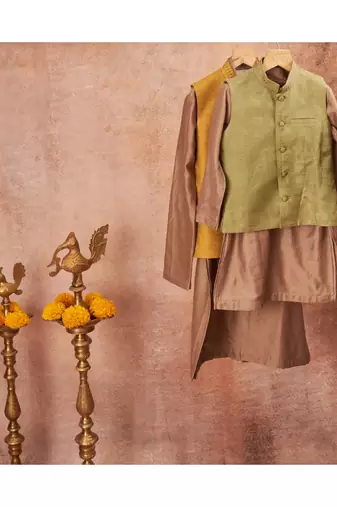 Thread Work Chanderi Jacket And Kurta Pajama Set