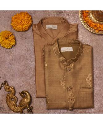 Moonga Zari Work Jacket With Matching Kurta Pajama Set 1