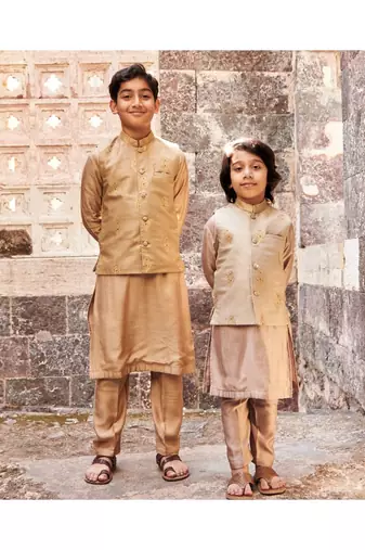 Moonga Zari Work Jacket With Matching Kurta Pajama Set