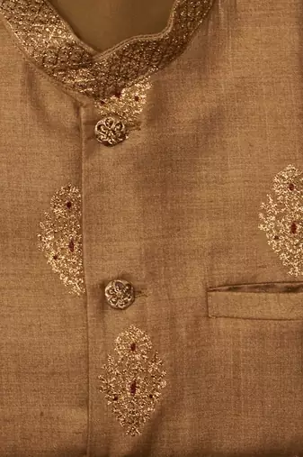 Moonga Zari Work Jacket With Matching Kurta Pajama Set