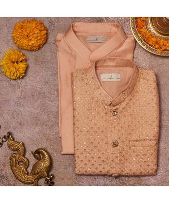 Embroidered Jacket With Thread And Sequins Work With Matching Kurta Pajama  1