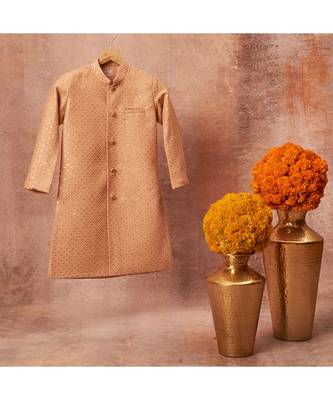 Thread Sequins Work Slub Silk Achkan And Pajama Set 1