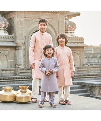 Thread Sequins Work Slub Silk Achkan And Pajama Set 2