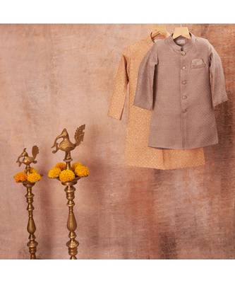 Thread Sequins Work Slub Silk Achkan And Pajama Set 4
