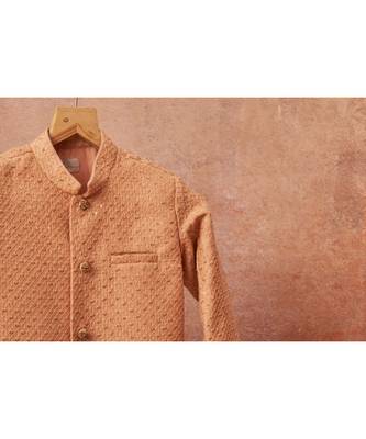 Thread Sequins Work Slub Silk Achkan And Pajama Set 5