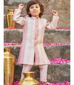 Thread Sequins Work Slub Silk Achkan And Bottom Set