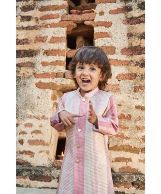 Thread Sequins Work Slub Silk Achkan And Bottom Set 3