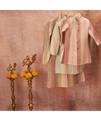 Thread Sequins Work Slub Silk Achkan And Bottom Set 6
