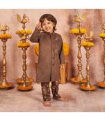 Suede Achkan With Floral Print Pajama