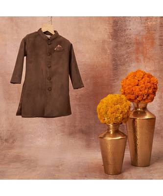Suede Achkan With Floral Print Pajama 5