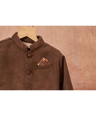 Suede Achkan With Floral Print Pajama 6