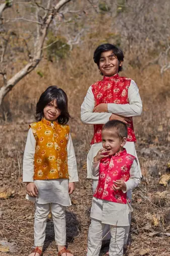 Chanderi Brocade Patola Print Jacket With Kurtha Pajjama