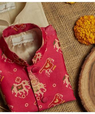 Chanderi Brocade Patola Print Jacket With Kurtha Pajjama 6