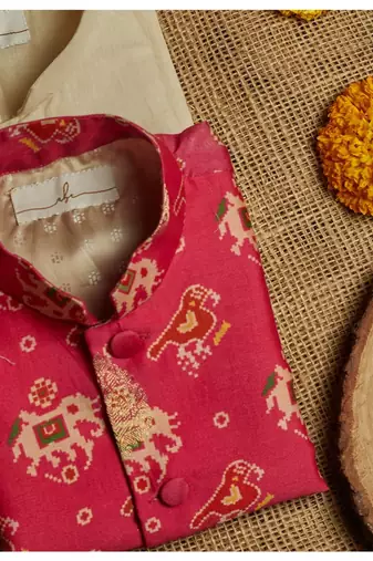 Chanderi Brocade Patola Print Jacket With Kurtha Pajjama
