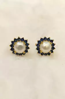 Blue pearl earrings