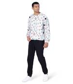 PS Men by Payal Singhal Grey Colour Printed Art Crepe Oversized Top with Black Colour Denim Jogger Pant