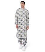 PS Men by Payal Singhal Green Colour Printed Cotton Rayon Kurta with Jogger Pant