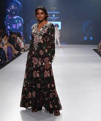 Payal Singhal Amineh Brown Printed Georgette Tiered Dress 3
