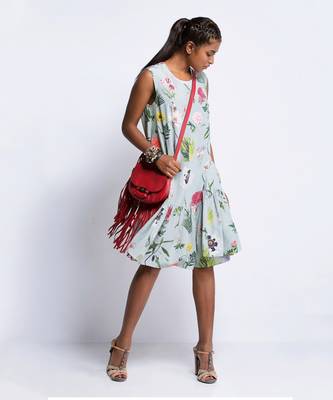 Payal Singhal Aqua Printed Crepe Frill Dress 1