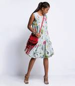 Payal Singhal Aqua Printed Crepe Frill Dress